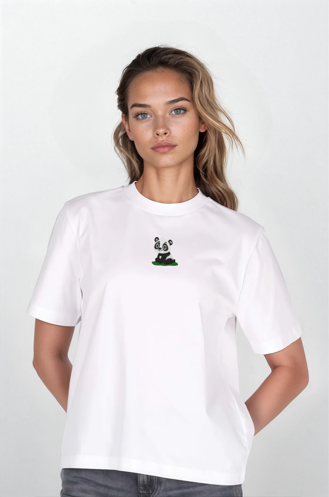 Cute Panda Nakışlı Slim Fit Kadın Tshirt
