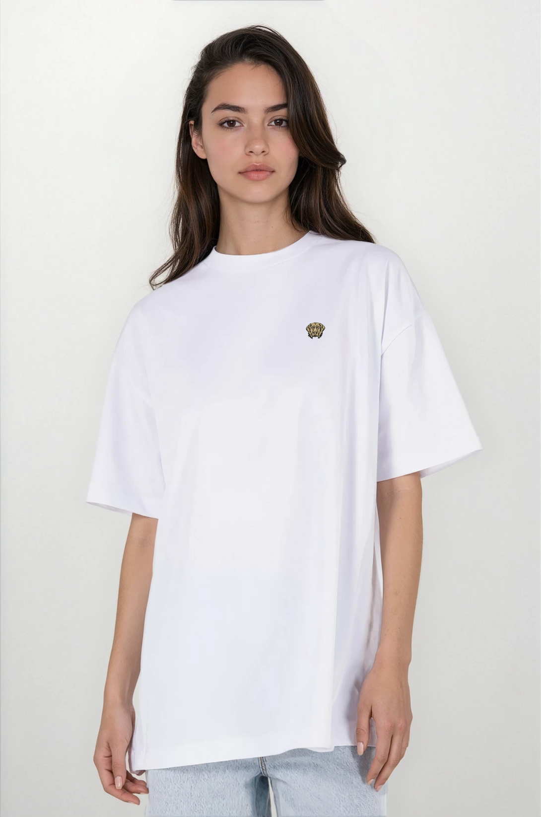 Köpek Nakışlı Oversized Kadın Tshirt