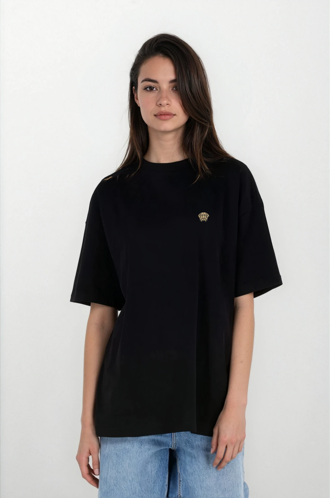 Köpek Nakışlı Oversized Kadın Tshirt