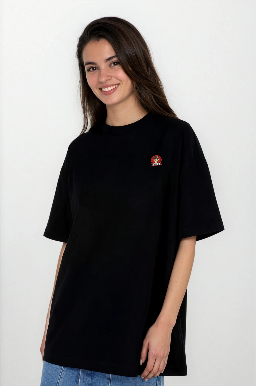 Nope Nakışlı Oversized Kadın Tshirt